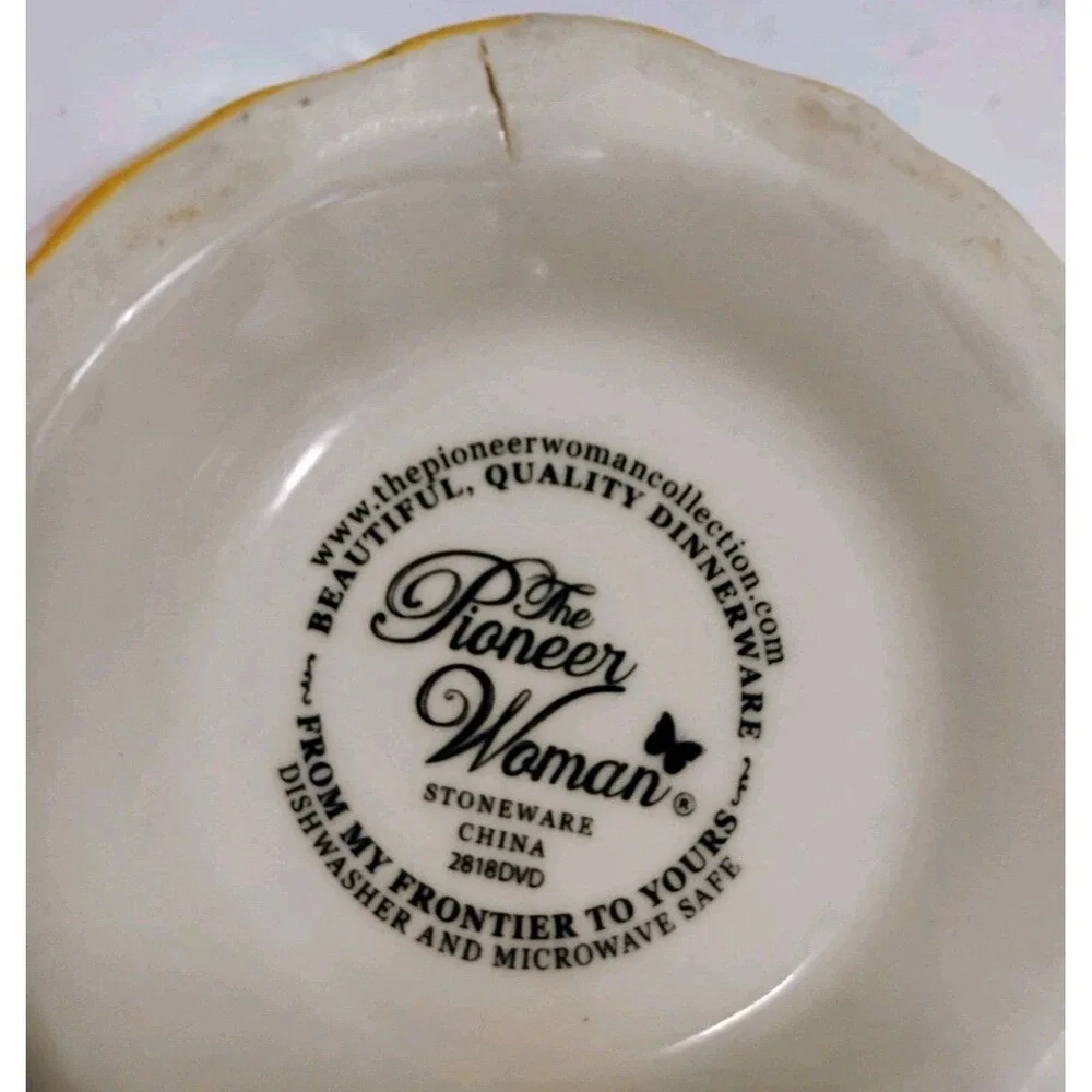 Pioneer Woman Blossom Jubilee Footed Soup Cereal Bowls Set of 2 Red Yellow AS IS